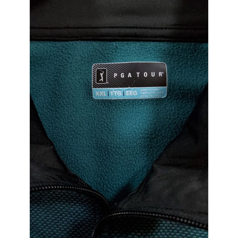 PGA Tour Mens XXL Quarter Zip‎ Pullover Teal Blue Fleece Lined Golf Jacket